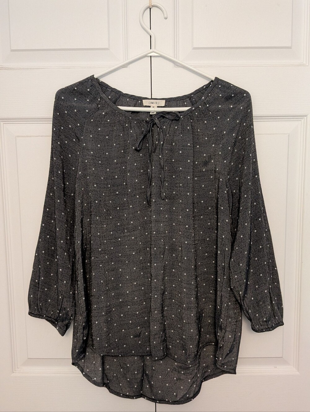 Como Blu Charcoal Dot Tie-Neck Blouse
